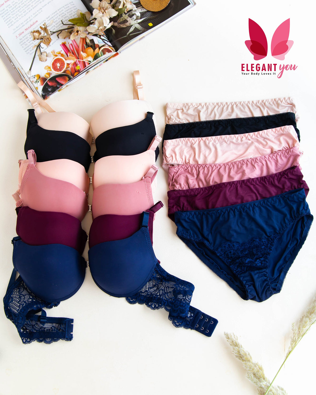 (34-40)B Intimate Solid Colour Pushup Underwired Bra and Matching Panty(R5)