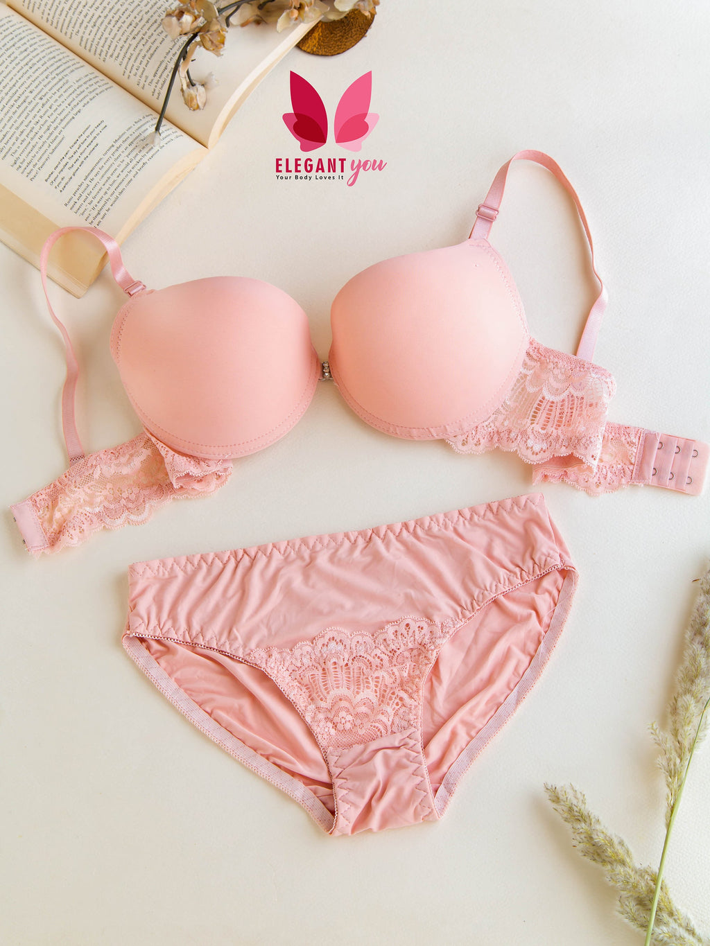 (34-40)B Intimate Solid Colour Pushup Underwired Bra and Matching Panty(R5)