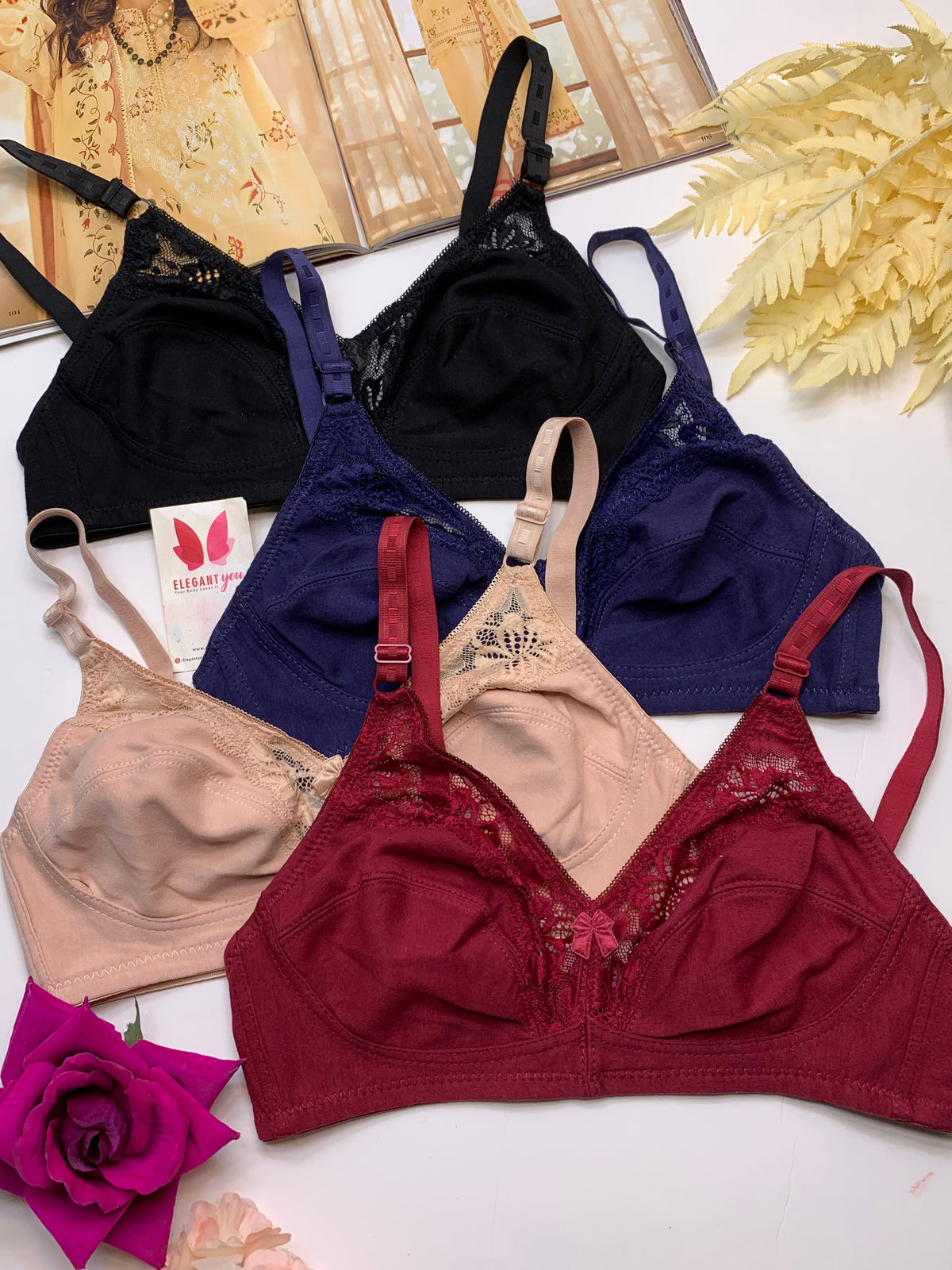 (32-42)b/c Soft Cotton Half Cup Lace Daily Wear Bra11919(R6-A)