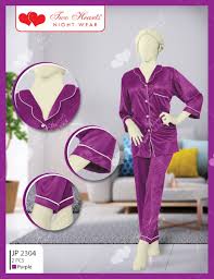 2 Piece Collar Neck Silk Lounge Wear JP2304(C11-R3)