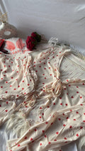 Love Pattern Ruffle-Trim Draw string Top & Shorts Women Pajama Set(78266)(C1-R5)