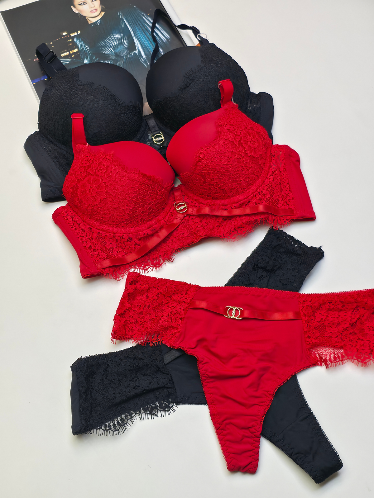 (34-40)B Padded Push-up Wire Bra & Thong Underwear set(R4)