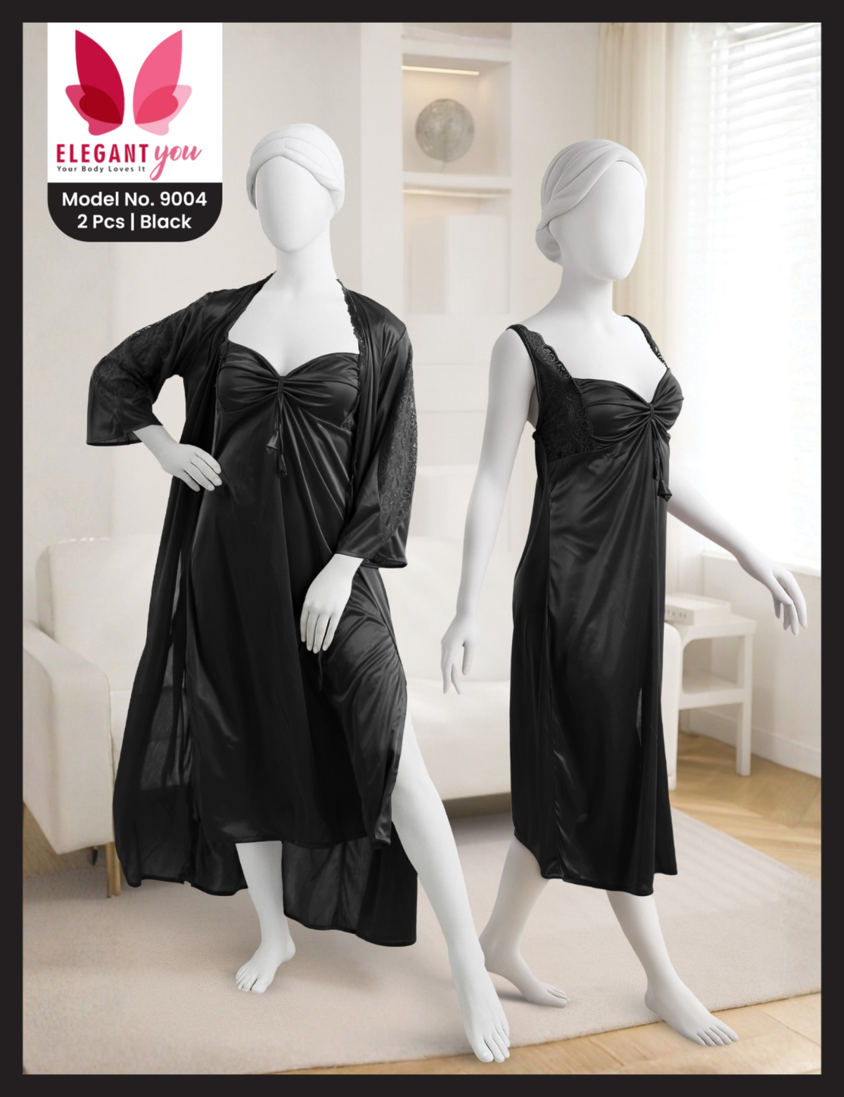 2 Piece Gorgeous Long Silk Nighty(C10-R2)