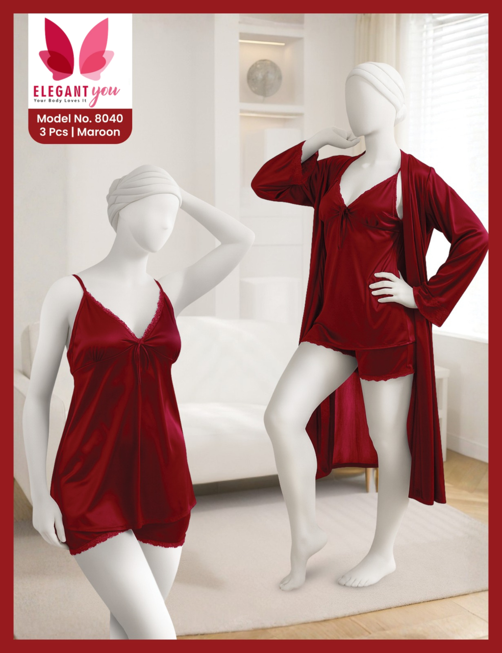 3 Piece Silk Nighty (8040)(C12-R1)