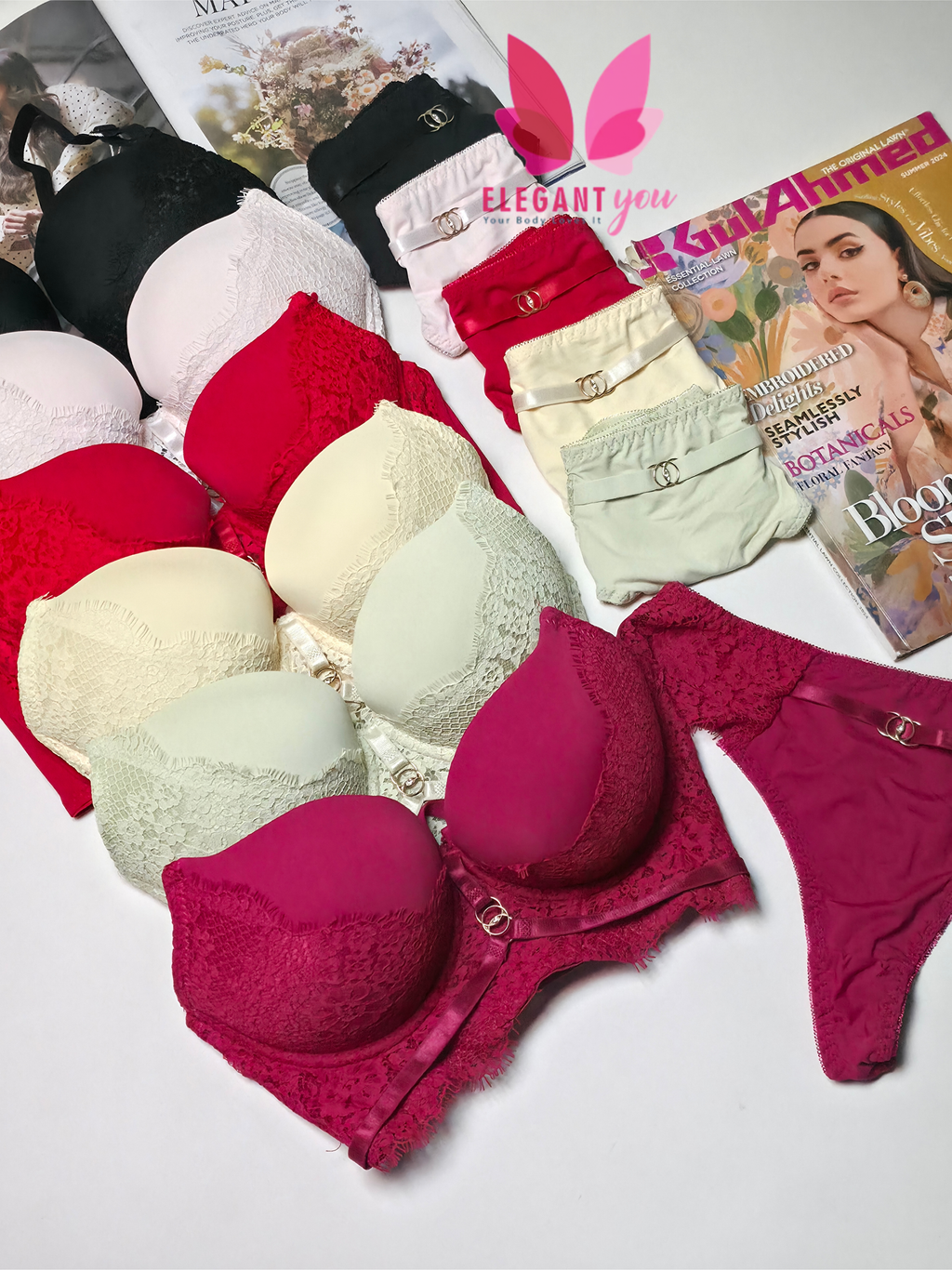 (34-40)B Padded Push-up Wire Bra & Thong Underwear set(R4)
