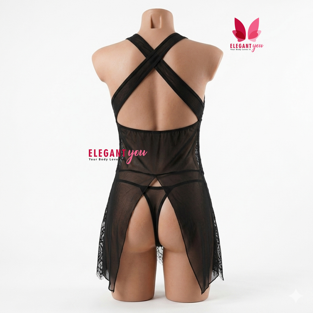 Lacy Hollow Neck Baby Doll Nighty (8131)(C4-R1)