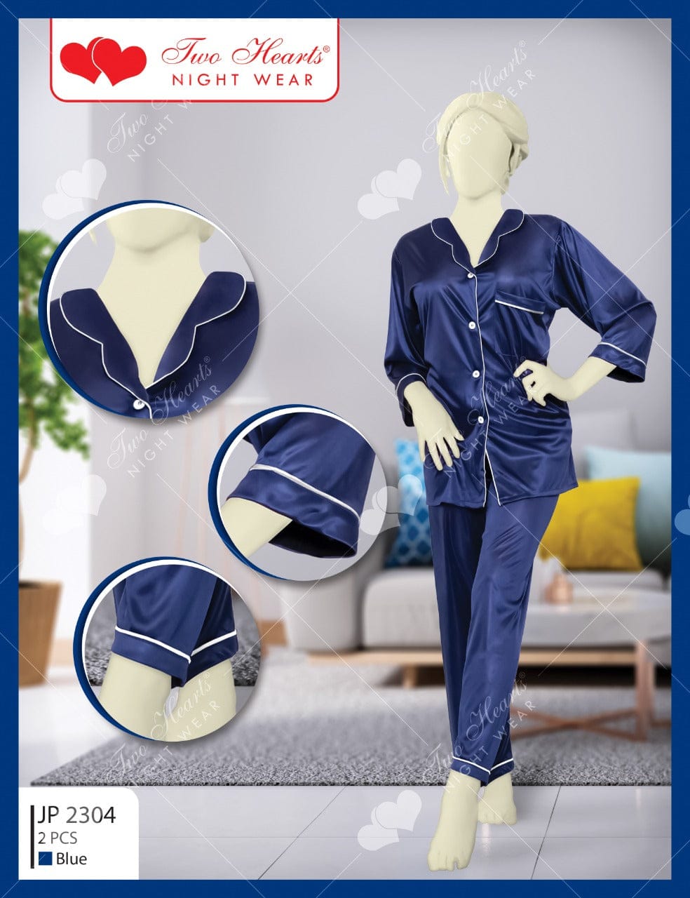 2 Piece Collar Neck Silk Lounge Wear JP2304(C11-R3)