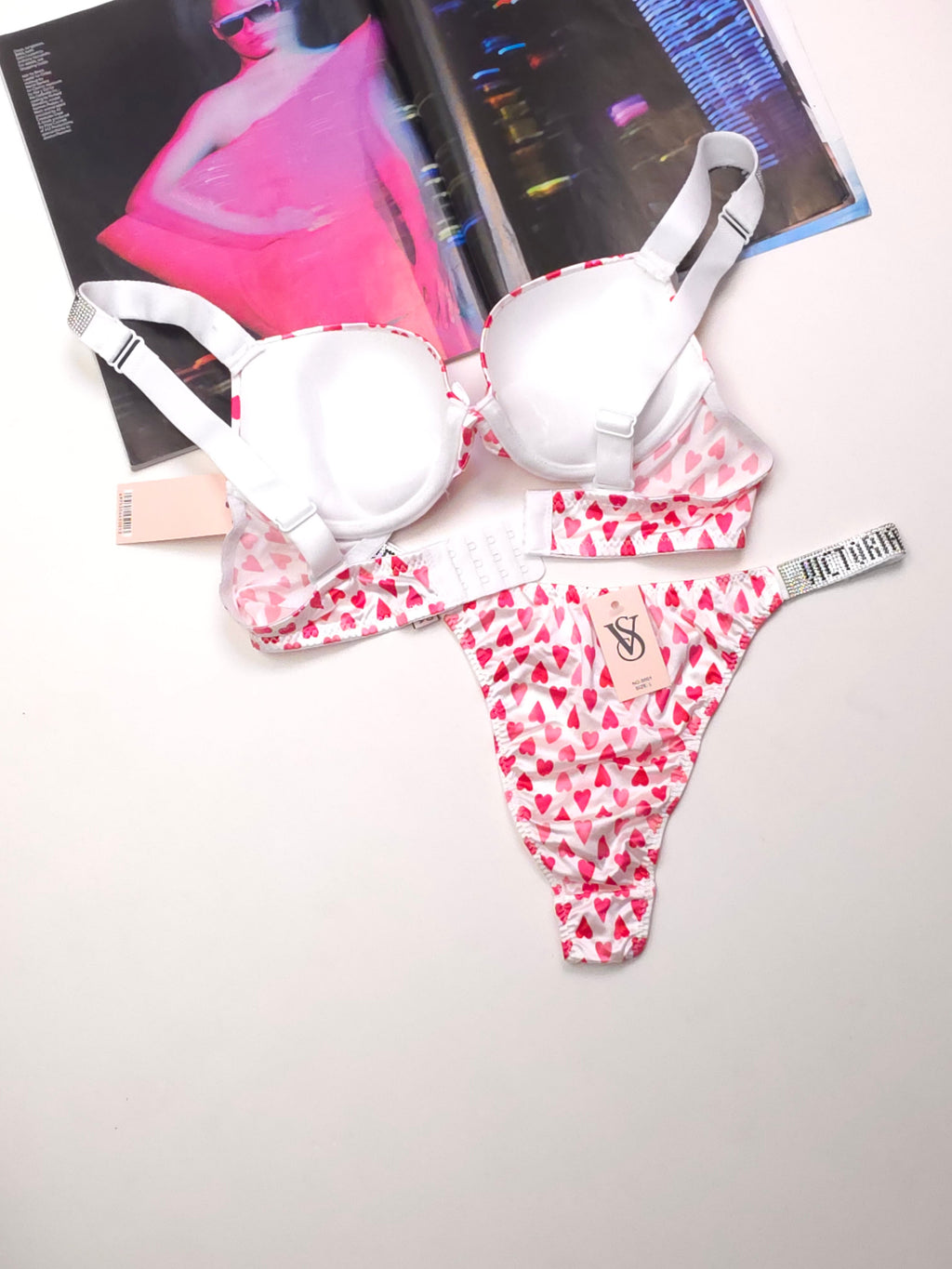 (40)b  size Pinky Victoria secret Bridal Padded Pushup Wired Bra set(R3)