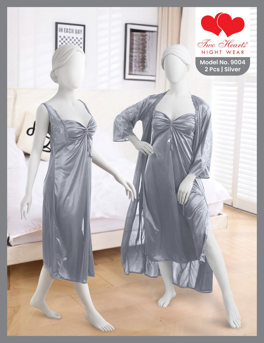 2 Piece Gorgeous Long Silk Nighty(C10-R2)