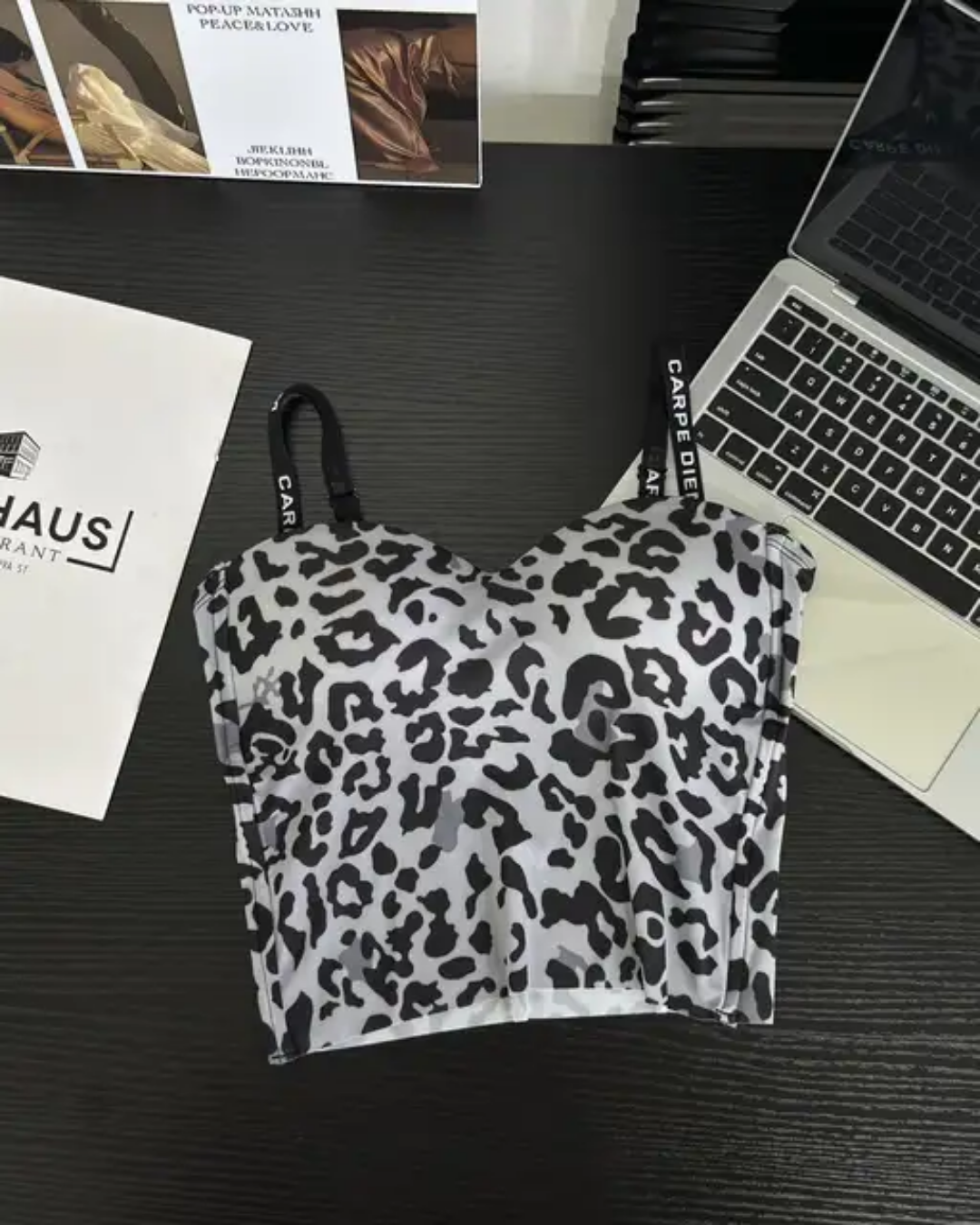 (34-40) Seamless Chittah Print Soft Pad Tank Top(002)*