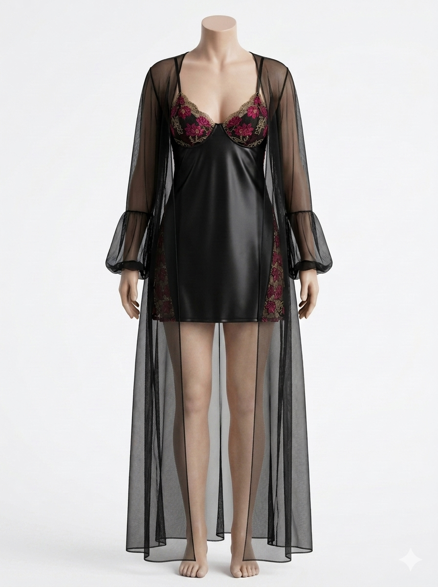Midnight Bloom Robe & Chemise Set 8437(C3-4-R2)