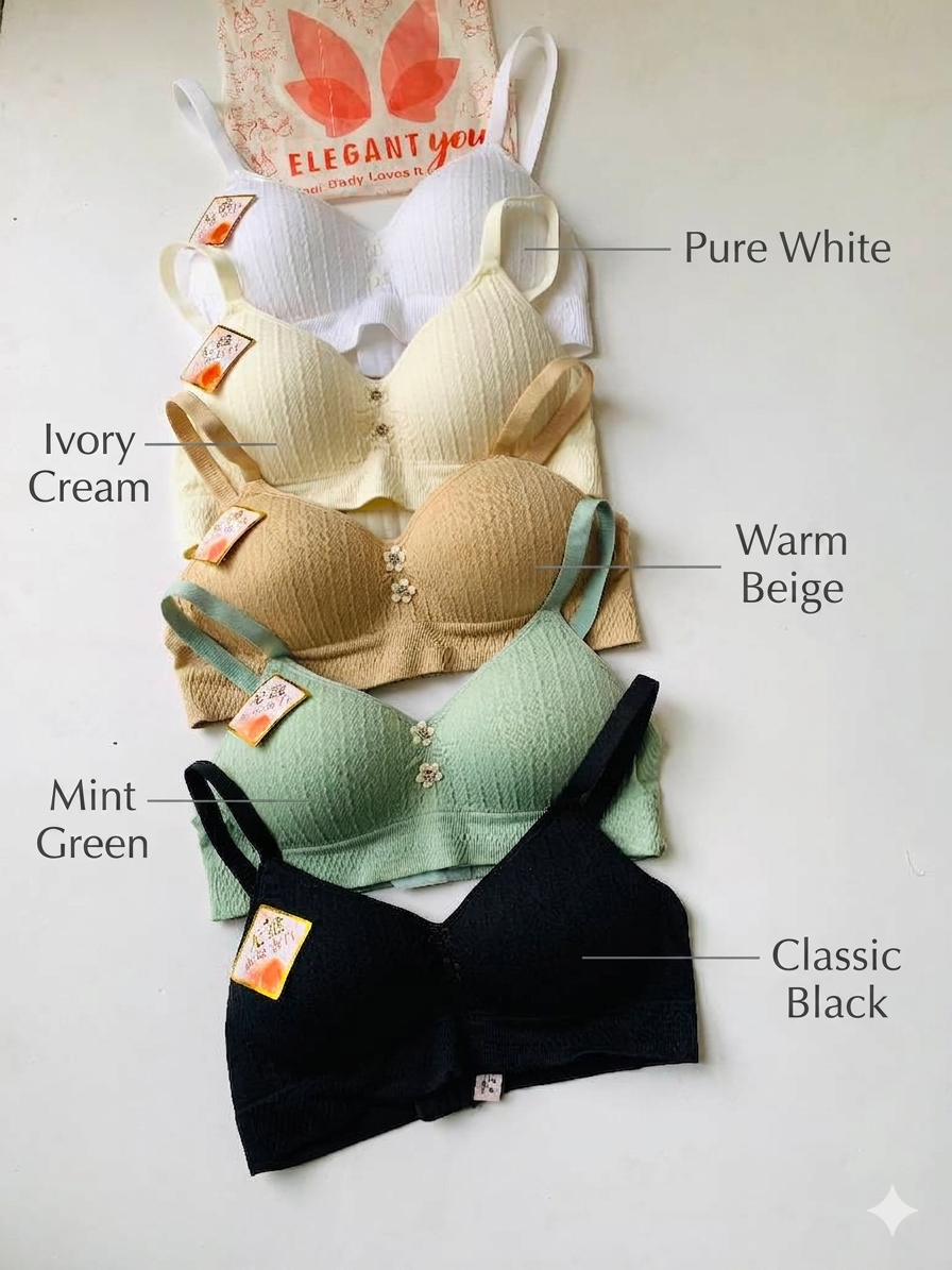 (30-36)b Soft Padding Flower T Shirt Bra(055)^