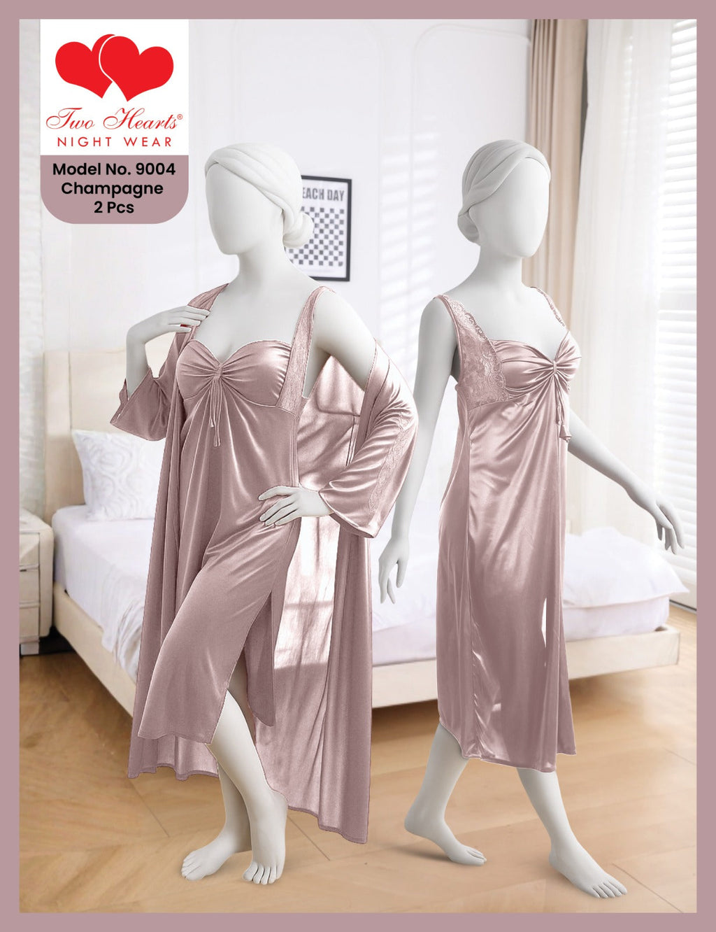 2 Piece Gorgeous Long Silk Nighty(C10-R2)