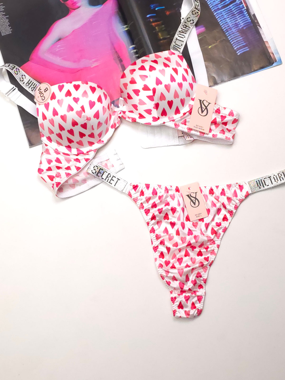(40)b  size Pinky Victoria secret Bridal Padded Pushup Wired Bra set(R3)