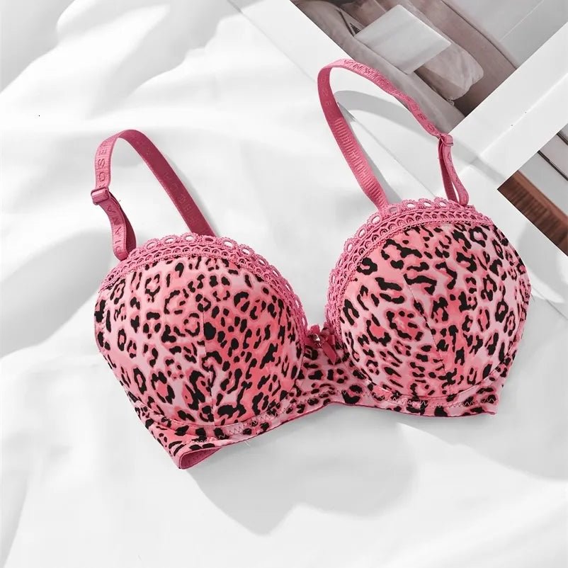 (36-42)C Leopard Print lace Thin Pad  C Cupsize  Wired Bra(145)*