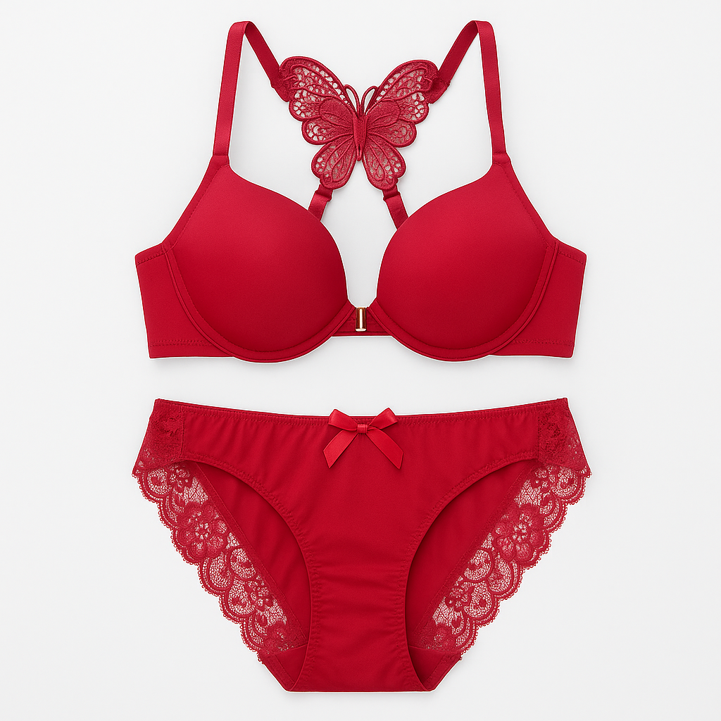 (32-38)B Double Padded Butterfly Bra Panty Set(R3)