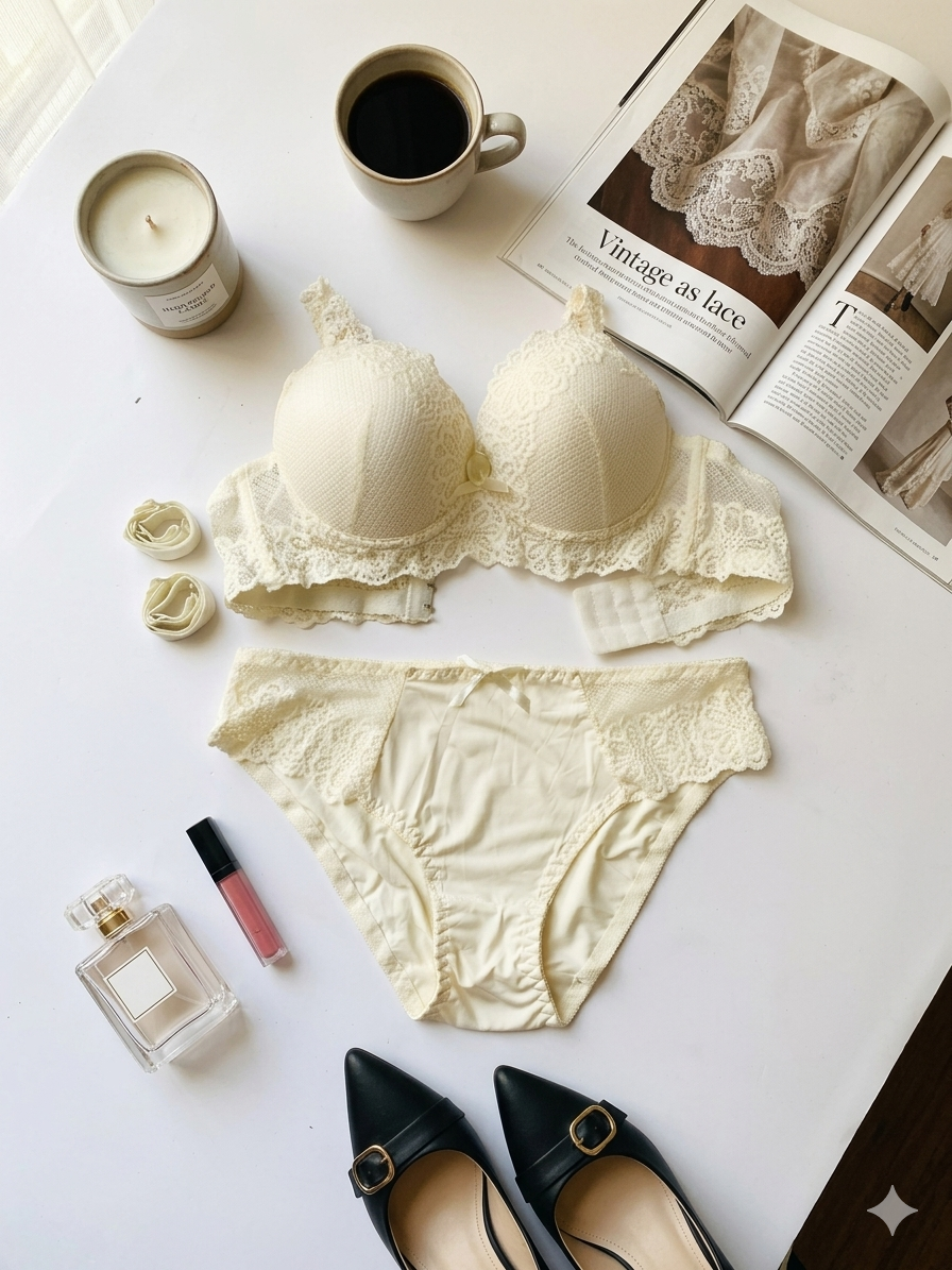 (32-36)b Elegant Lacy Soft Padded Wired Bra set 8221^