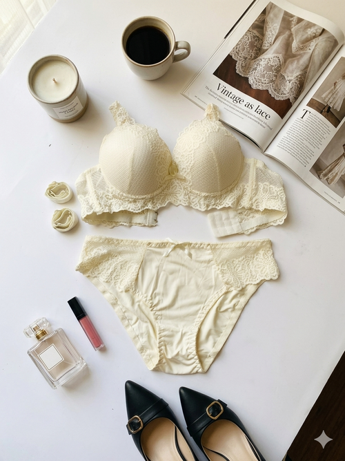 (32-36)b Elegant Lacy Soft Padded Wired Bra set 8221^