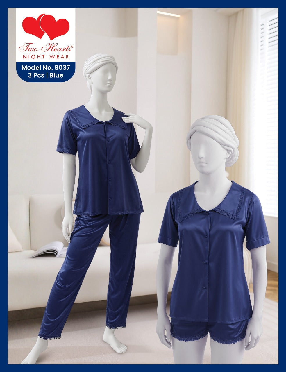3 Piece Silk Sleepwear with Boxer and Trouser(8037)(C11-R1)