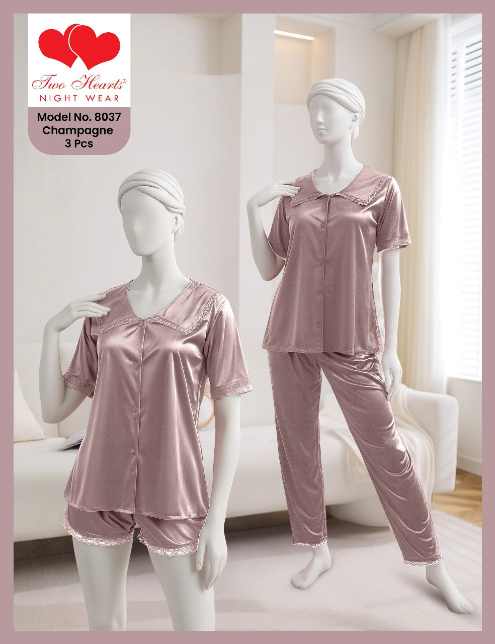 3 Piece Silk Sleepwear with Boxer and Trouser(8037)(C11-R1)