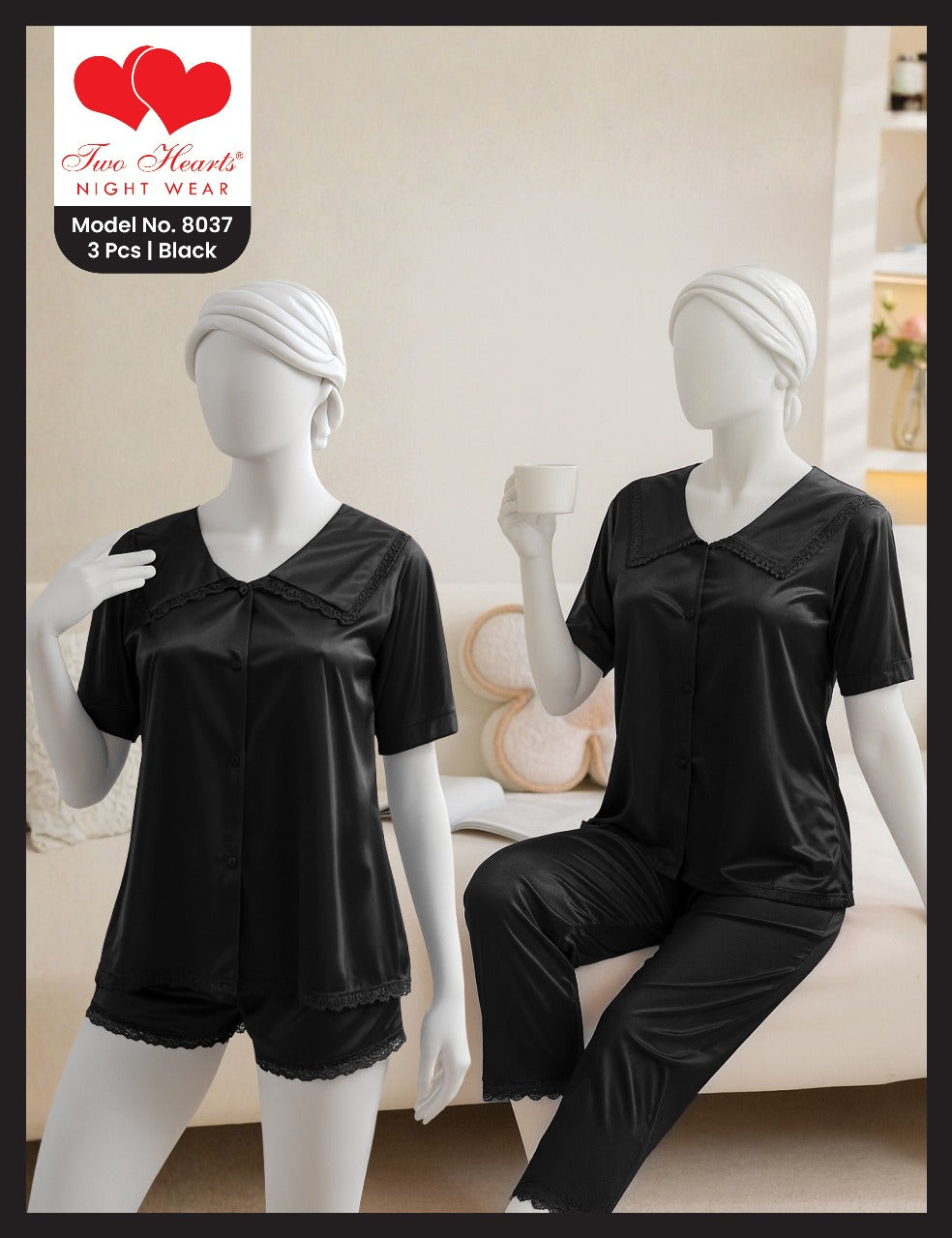 3 Piece Silk Sleepwear with Boxer and Trouser(8037)(C11-R1)