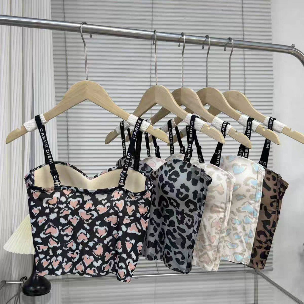 (34-40) Seamless Chittah Print Soft Pad Tank Top(002)*