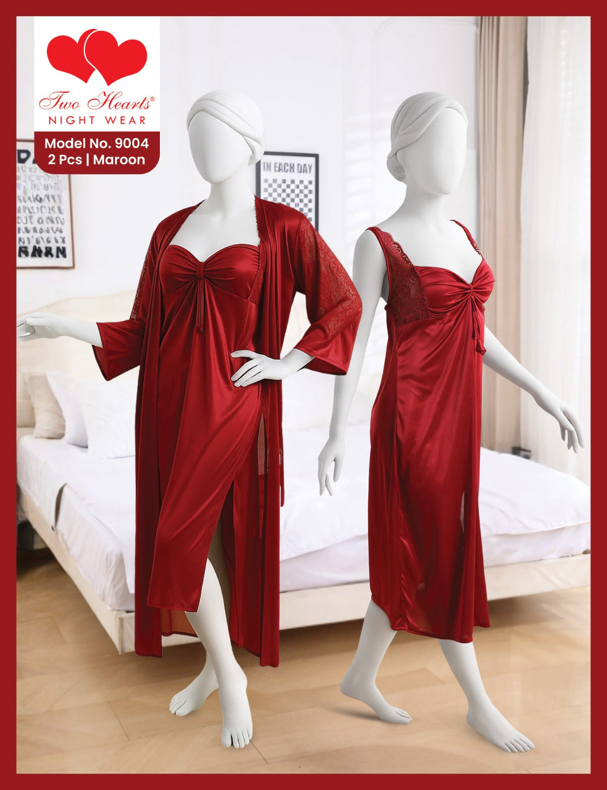2 Piece Gorgeous Long Silk Nighty(C10-R2)